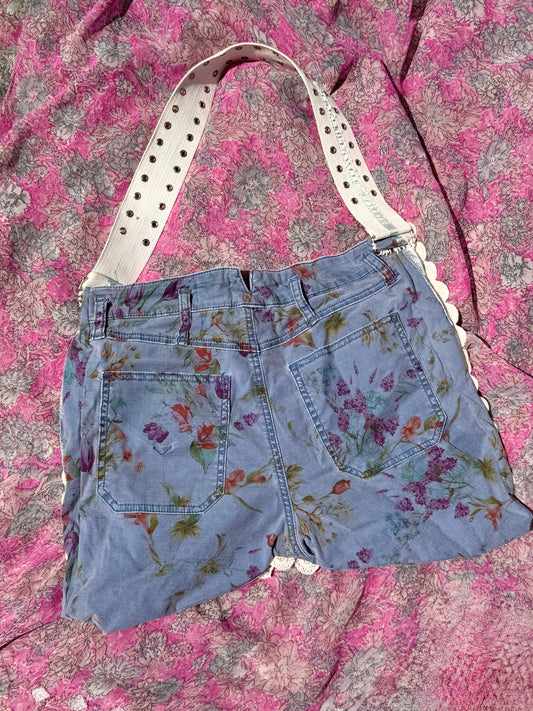 Reworked Denim Starburst Doily Lace Bag
